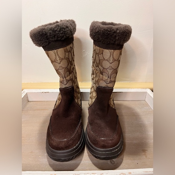 Coach Womens Sherman Signature C  Winter Suede Boots Chestnut Brown  Sz 5.5B - Picture 2 of 9
